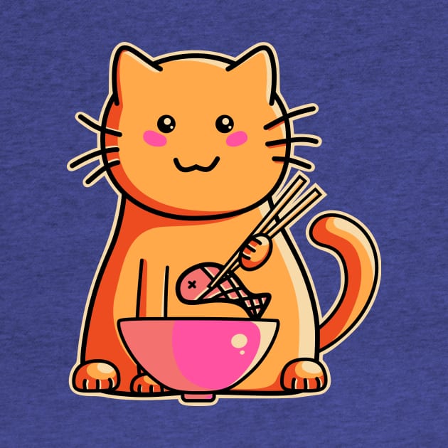 Cute cat eating fish with chopsticks by freeves